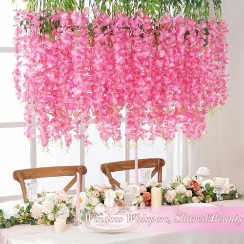 Waipfaru 36 Pack Wisteria Hanging Flowers, 3.6 Feet/Pcs Pink Wisteria Artificial Flowers, Fake Flowers Garland, Hanging Vines for Bedroom Wedding Home Party Wall Decoration - Image 2
