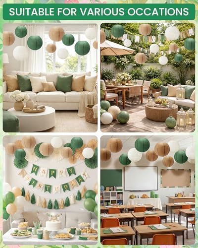 Treela 48 Pcs Paper Lanterns Party Decorations Round, Dark Green - Image 6