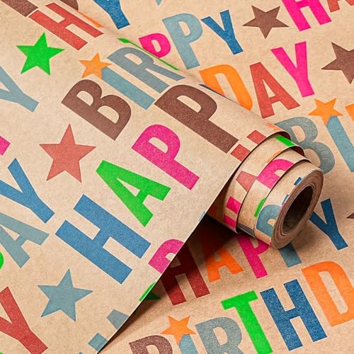 WRAPAHOLIC Jumbo Birthday Wrapping Paper Roll - 30 Inch x 100 Feet Jumbo Roll Colorful Happy Birthday Wrapping Paper for Girls Boys Kids, Baby Shower, Party - Image 2