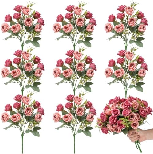 Zeyune 8 Pack 12 Inch Artificial Rose Bouquet, Soft Pink by Zeyune