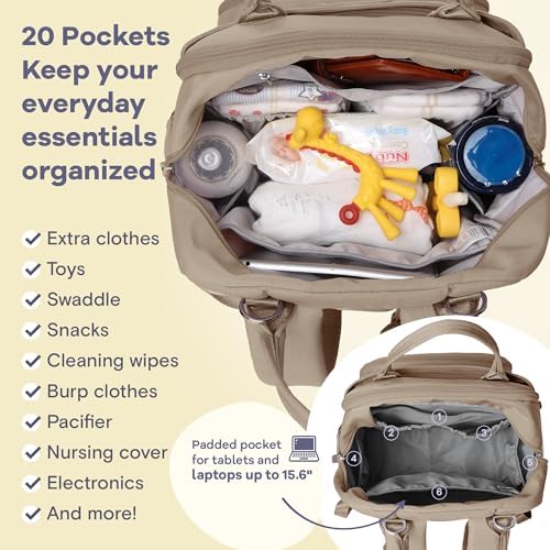 RUVALINO Baby Diaper Bag Backpack with Changing Pad, Waterproof, Clay - Image 4