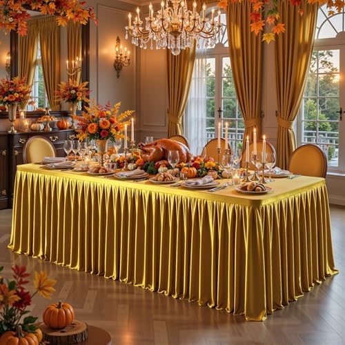 2 Packs Gold Satin Tablecloths Rectangle 4FT,Glitter Spandex Fitted Stretch Table Covers Wrinkle-Resistant Floor Length Shimmer Pleated Table Skirt for Wedding Parties Baby Shower Banquets - Image 7