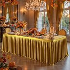 6 Packs Gold Satin Tablecloths Rectangle 8FT, Glitter Spandex Fitted Stretch Table Covers Wrinkle-Free Floor Length Shimmer Table Skirt for Weddings Parties Baby Shower Banquets Vendor Events - Image 7