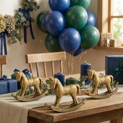 Vicenpal 12 Pack Baby Shower Wooden Vintage Rocking Horse Table Decoration for Blue Green Tartan Plaids Party Centerpiece Rocking Horse Decor for Baby Shower Party Wedding Birthday Decor (Brown) - Image 5