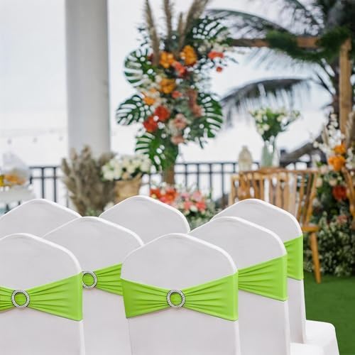 50 Stretch Spandex Light Green Chair Sashes for Wedding Chair Bows Bands with Slider Buckles Fitting Party Feast Banquet Restaurant Event Bridal Baby Shower Decoration - Image 5