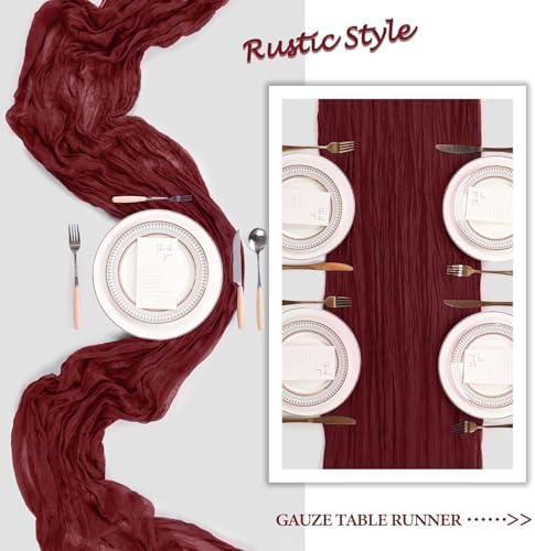 16 Pack 23 x 120 Inch Burgundy Table Runner 10Ft Cheesecloth - Image 6