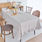vctops Farmhouse Coffee Plaid Ruffle Table Cloth, Boho Cotton Linen Tablecloth, Washable Table Cover for Rectangle Table Baby Shower Kitchen Party Wedding Decor (Coffee,55"x86") - Image 2
