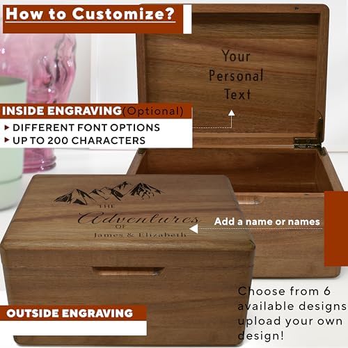 Personalized Memory Box Travel, Travel Gifts for Couples, Acacia Wood - Image 3
