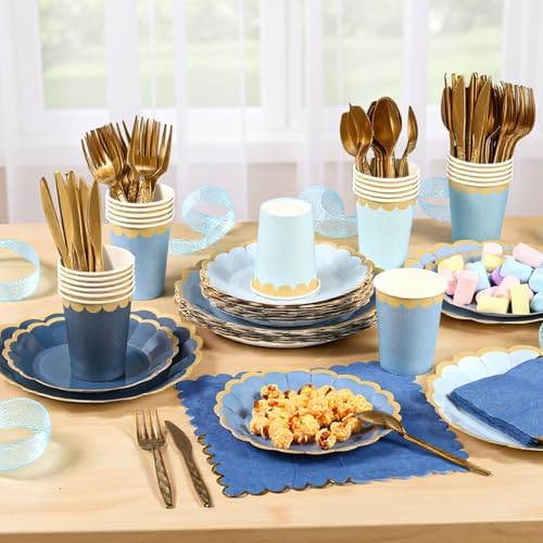 Mimorou 338 Pcs Dusty Blue Plates Napkins Cups Flatware Set - Image 5