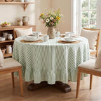 Eternal Beauty Striped Ruffled Round Tablecloth 60 Inch Green White by EternalBeauty