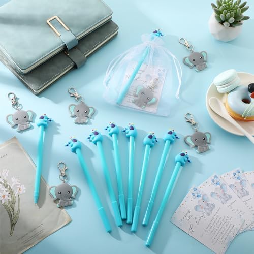 Engrowtic 50 Sets Baby Shower Favors for Guests Gifts Includes 50 Blue Elephant Keychain 50 Thank You Cards 50 Elephant Pens 50 Organza Bags Party Favor Gift Bags for Birthday Gender Reveal Party - Image 4