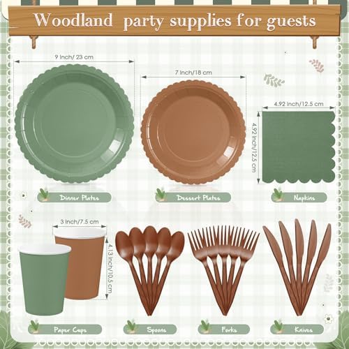 Zhehao 350 Pcs Woodland Paper Plates and Napkins Party Supplies - Image 3