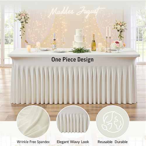 Spandex Tablecloth 6FT Rectangle Table Cover 2 Pack Ivory Wrinkle-Free - Image 3