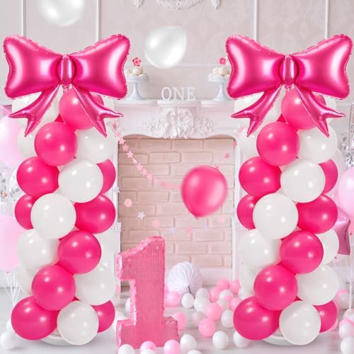 Bow Balloon Column Stand Set of 2, Hot Pink,White - Image 3