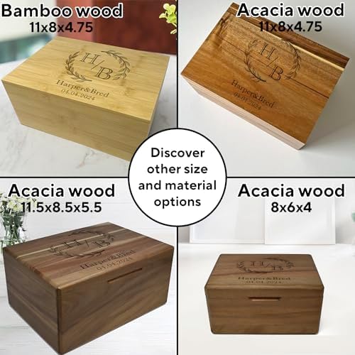 Customized Wedding Memory Box Small, Acacia Wood Engagement Gift Boxes - Image 2