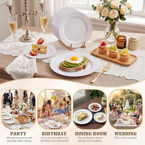 KIRE 120PCS White Plastic Plates - Heavy Duty White Disposable Plates for Party/Wedding - Include 60Pieces 10.25inch Dinner Plates - 60Pieces 7.5inch Dessert/Salad Plates - Image 4