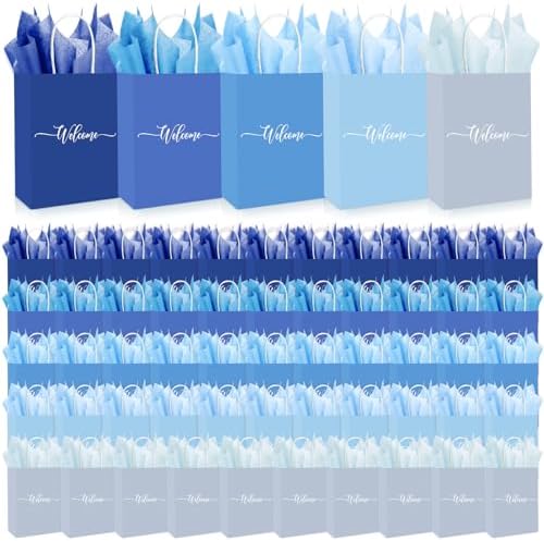 Kolldenn 50 Set Gradient Blue Small Welcome Gift Bags Bulk & Tissue Paper by Unknown