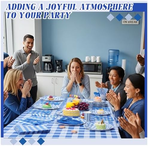 Funnymoom 452 Pcs Blue Gingham Party Supplies for 50, Dark Blue and White Gingham Checkered Paper Plates Napkins Cups Tablecloth Cutlery Straws for Birthday Family Picnic Barbecue Party Decoration - Image 4