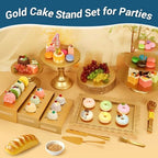Audab Metal Gold Dessert Table Display Set Including Cake Stands, Cupcake Tower Stand, Dessert Tray, Risers Stands, Cake Cutting Set and Serving Tongs for Wedding, Birthday Party Decor - Image 6