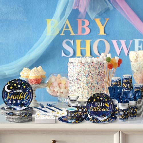 Dandat 350 Pcs Baby Shower Set, Twinkle Twinkle Little Star, Navy Blue - Image 2