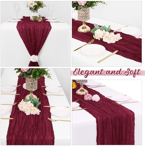 8 Pack Burgundy Cheesecloth Table Runners 20x120 Inch Gauze Table Runner 10FT Easter Cheese Cloth Table Runner Rustic Sheer Runner for Wedding Baby Shower Birthday Party Table Decor - Image 4