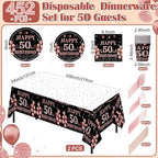 Funnymoom 452 Pcs 50th Birthday Decorations for Women Black and Rose Gold 50th Birthday Paper Plates Cups Napkins Tablecloth Cutlery Straws for Girls Women 50 Year Old Party Supplies for 50 Guests - Image 3