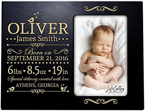 LifeSong Milestones Personalized New Baby Picture Frame | Birth Announcement Nursery Wall Décor | Baby Boy Room Frame - Black by LifeSongMilestones