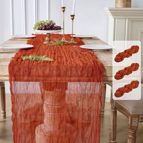 3 Pack Terracotta Fall Cheesecloth Table Runners, 120 Inch 10Ft Orange Gauze Table Runner for Wedding Birthday Party Baby Shower Decorations by YARGEZON