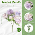 Tigeen 12 Bundles Artificial Flowers Bouquet Silk Peonies, Light Purple - Image 2
