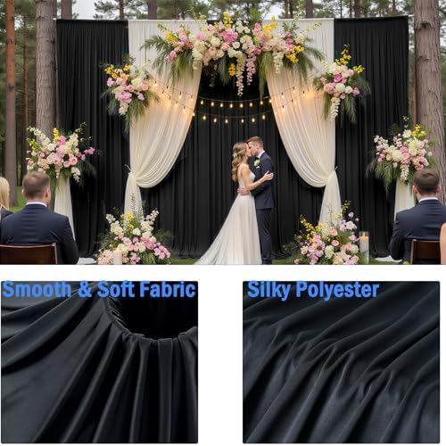 12ft x 10ft Black Backdrop Curtains for Parties, Wrinkle Free 2 Panels Photo Backdrop Drapes Back Drop Cloth for Wedding Birthday Photography Background Decor - Image 5