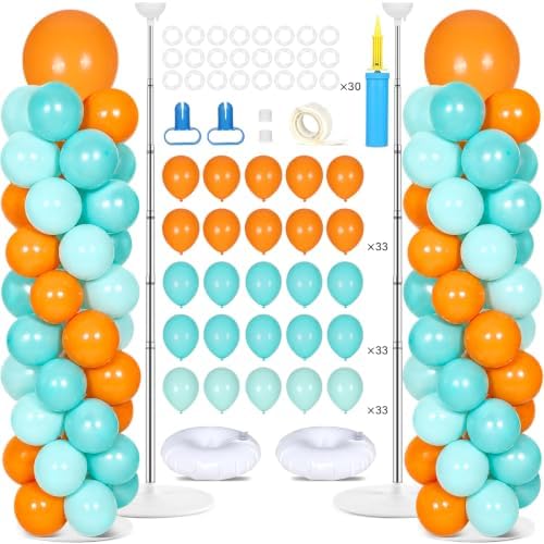 2 Sets Adjustable Balloon Column Stand Kit with Bases（Orange Teal Blue） by Naozinebi