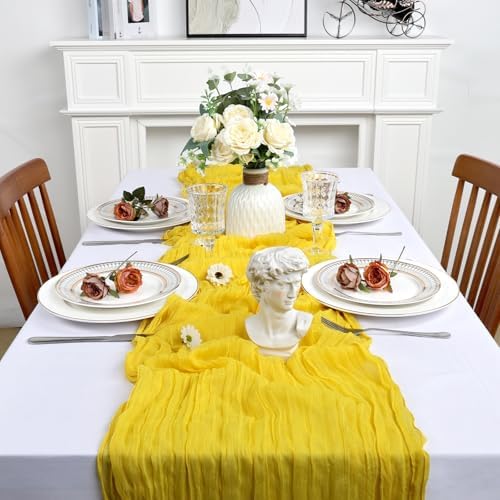 16 Pack 23 x 120 Inch Lemon Yellow Table Runner 10Ft Cheesecloth - Image 3