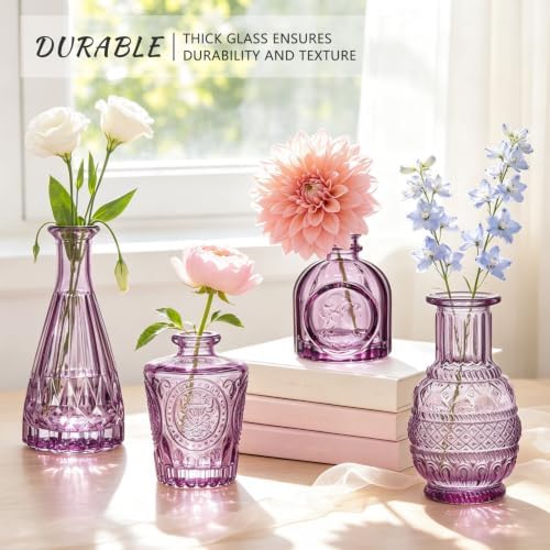 SUPMIND 16 Small Purple Glass Bud Vase, Flower Vase for Table Centerpieces - Image 4
