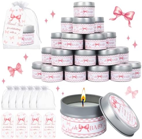 50Set Baby Shower Candle Party Favors Pink Bow Lavender Scented Candles Bulk Favors for Guests Girl Boy Baby Shower Gender Reveal Party Gifts (Pink Bow) by VZCBZC