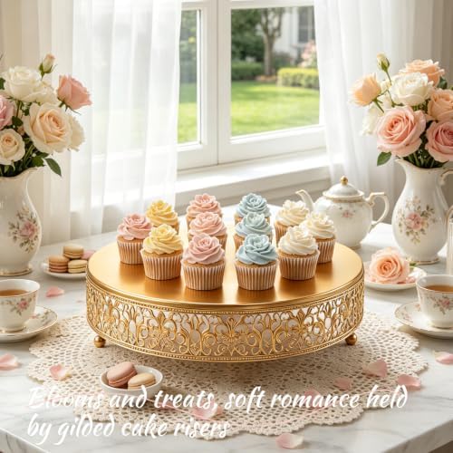 Cake Stand, Metal Round Cupcake Dessert Stand Cake Display Holder Cookies Fruit Serving Tray Decor for Wedding Party Birthday Baby Showers Anniversary (14 in, Dark Gold) - Image 4