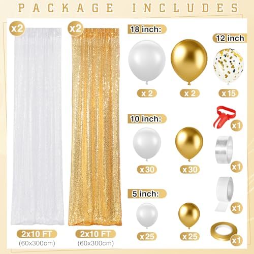 SmoothNovelty 137 Pcs White Gold Sequin Curtains Balloon Garland Kit - Image 2
