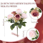 Geosar 24 Bundles Artificial Peonies Flowers,Dusty Rose - Image 2