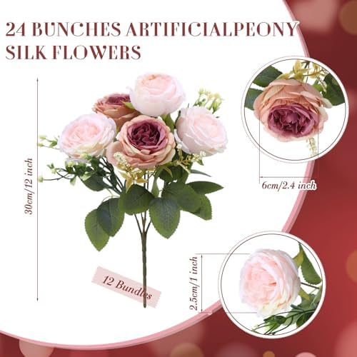 Geosar 24 Bundles Artificial Peonies Flowers,Dusty Rose - Image 2