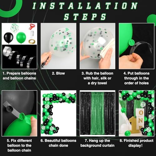 SmoothNovelty 137 Pcs 2026 Graduation Decoration Green Black Party Backdrop Kits - 4 Sequin Backdrop Curtain 133 Balloon Garland Kit Photo Prop Background for Prom Send Off Wedding Anniversary - Image 4