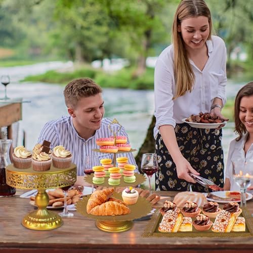 YestBuy Gold Cake Stand Set, 5 Pcs Metal Round Cupcak Stand Cookies Dessert Display Plate Serving Tower Tray Platter with Handle for Baby Shower Wedding Birthday Party Celebration (Gold, 5 Size) - Image 2