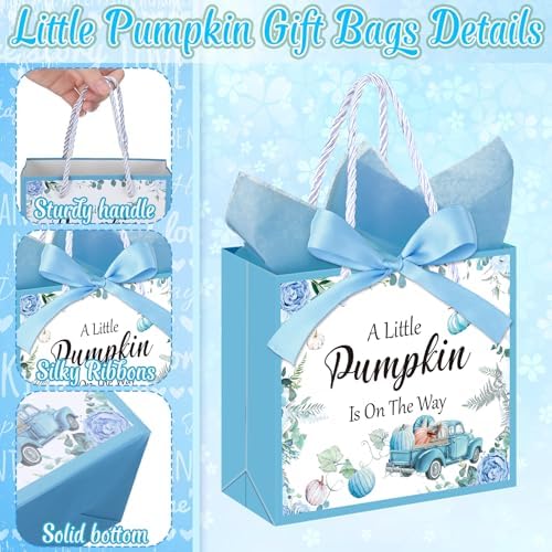 Gersoniel 50 Set Blue Pumpkin Gift Bags with Handles for Fall Baby Shower - Image 3