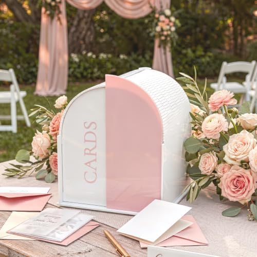 White Arched Wedding Card Box with Pink Standee & Erasable Pen for Party - Image 5