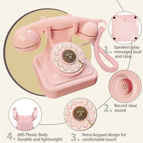 Audio Guest Book Wedding Phone with One-Touch Playback & Adjustable Volume for Wedding, Anniversary, Birthday Parties, Baby Shower(Pink A) - Image 4