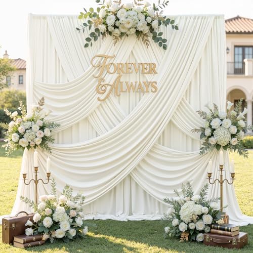 60ft x 12ft Wrinkle Free Ivory Backdrop Curtains for Parties, 12 Panels 12FT Long Silky Polyester Photo Backdrop Drapes Back Drop Cloth for Wedding Birthday Photography Background Decor - Image 5