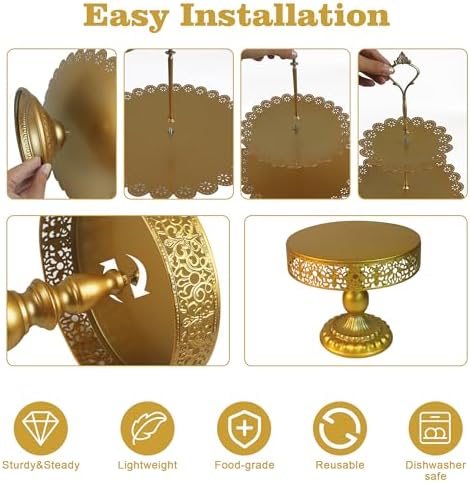 5 Pcs Gold Metal Cake Stand Sets for Birthday, Cakes and Cupcakes Stand for Wedding, Golden Dessert Table Display Set for Party, Desserts Stand with Gold Trays for Candy Bar Baby Shower - Image 6