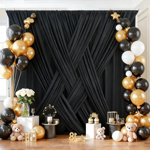30ft x 12ft Black Backdrop Curtains for Wedding Parties, Wrinkle Free Photo Backdrop Drapes 6 Panels 5x12ft Back Drop Cloth for Birthday Retirement Halloween Photography Background - Image 5