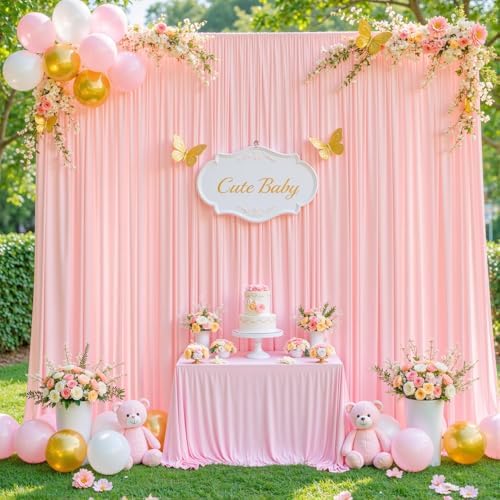 Blush Pink Backdrop Curtain for Parties Baby Shower Wrinkle Free Pink Photo Curtains Backdrop Drapes Fabric Decoration for Wedding Birthday Party 5ft x 8ft,2 Panels - Image 3