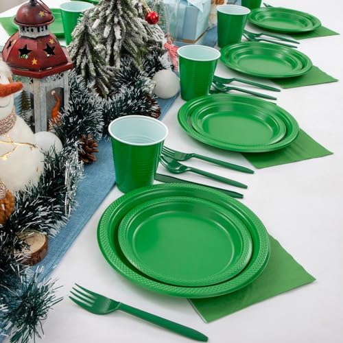 MirthMood 350pcs Green Plastic Plates,Green Plates Set for Birthday - Image 6