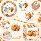 Pickmesh 250 Pcs Fall Thanksgiving Party Decorations Fall Maple Leaves Pumpkins Paper Plates Napkins and Cups Disposable Tableware Set for Autumn Thanksgiving Harvest Birthday Party Supplies Serve 50 - Image 3