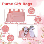 Douaowoc 36 Pcs PU Leather Purse Gift Bags with Handles Ribbon Purse Party Favor Bags for Baby Showers Birthday Wedding Candy (Pink) - Image 3